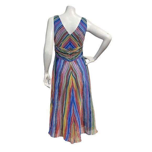 Maggy Boutique Sz 4 Waterfall Stripe Twist Front Midi Flare Dress Summer Rainbow - Picture 5 of 11